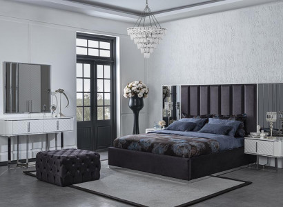Complete furniture set: bed, 2x nightstands, bedroom stool, luxury design
